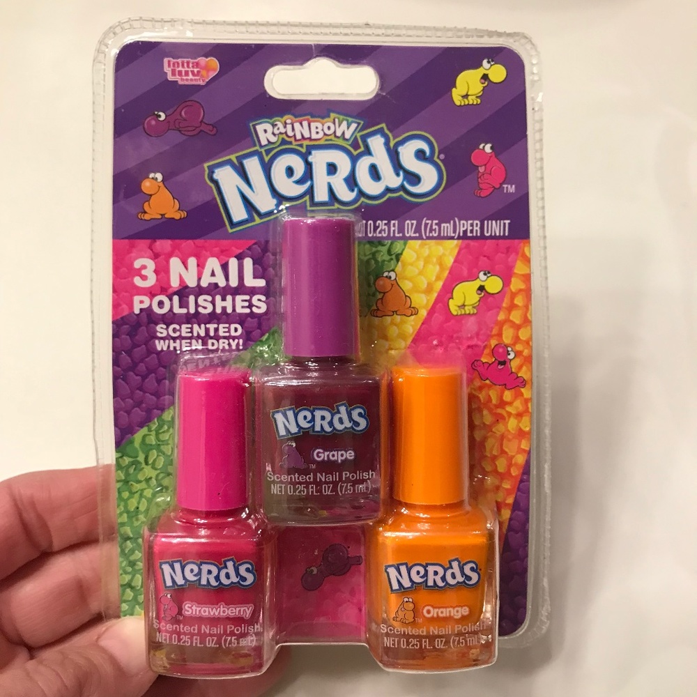 Nerds 3 Nail Polishes Scented When Dry Strawberry Grape Orange